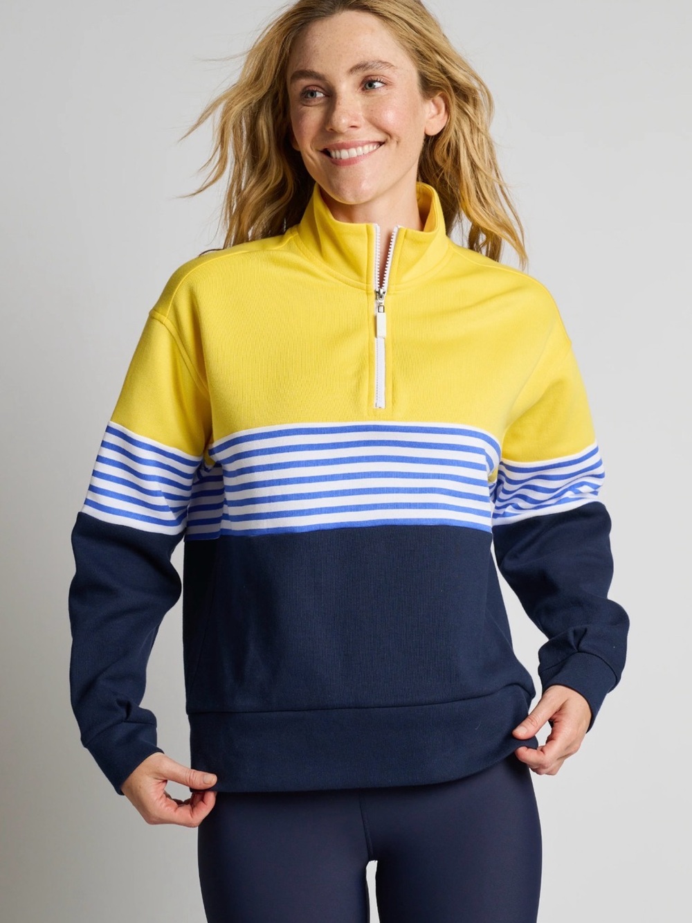 NWT M Addison Bay Varsity Quarter Zip Navy/Yellow